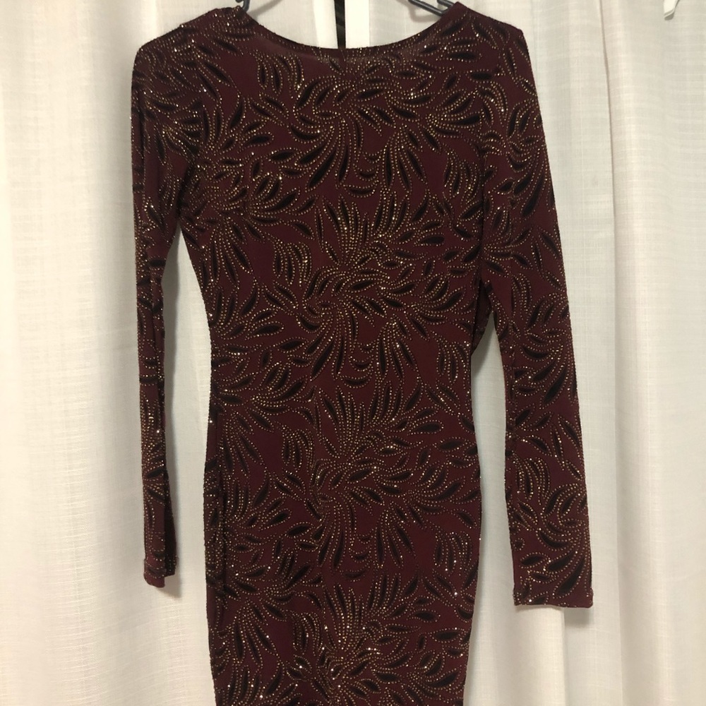 Short maroon & black dress w/ Gold Sparkles